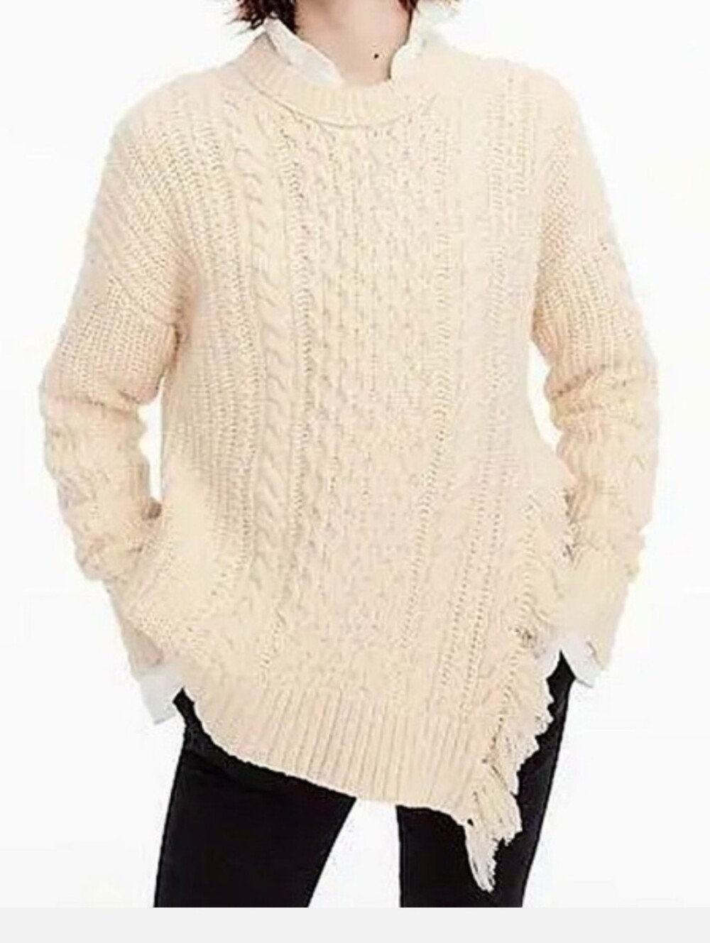 J. Crew Cable Knit Sweater with Fringe - Picture 2 of 8
